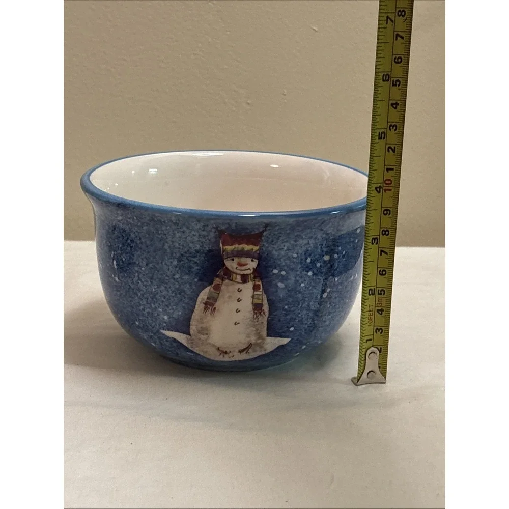 Sakura Table Snowmates Debbie Taylor Kerman 6in Blue Ceramic Snowman Bowls Set 2